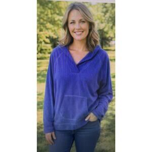 LL Bean Women’s 3X Blue Fleece Shawl Collar Top Kangaroo Pocket relaxed casual